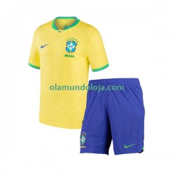 Camisola Brasil Criança Equipamento Primeiro Copa do Mundo 2022 Manga Curta
